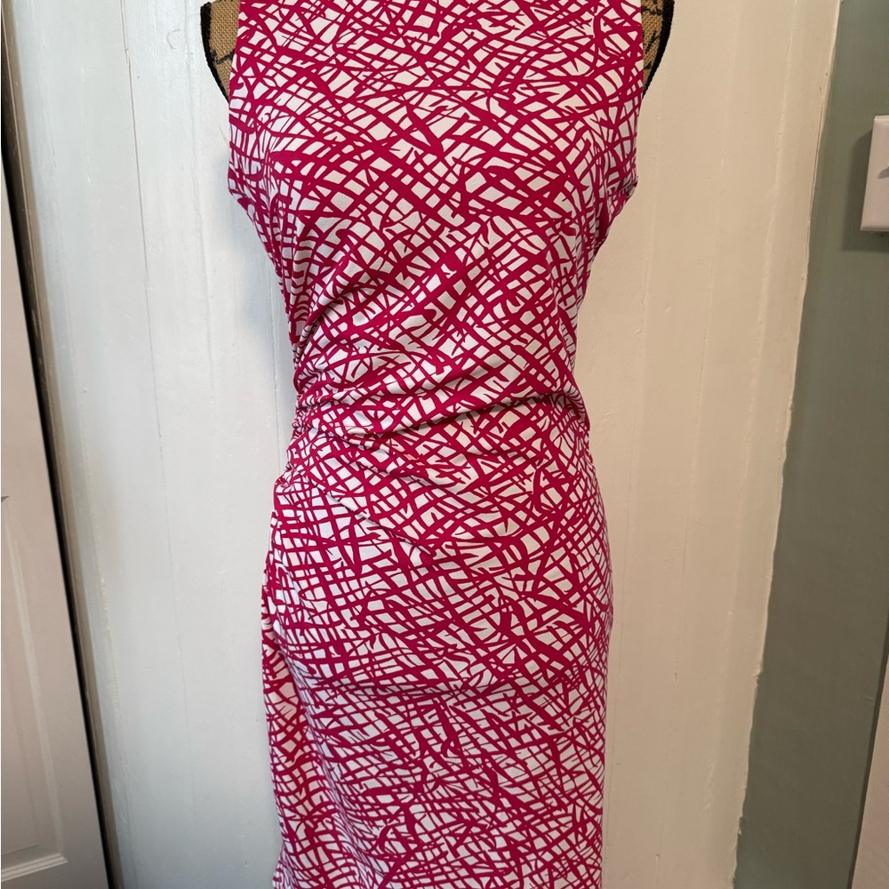 J. MCLAUGHLIN | Women's Cinched Pink White Abstract Sleeveless Dress, Small